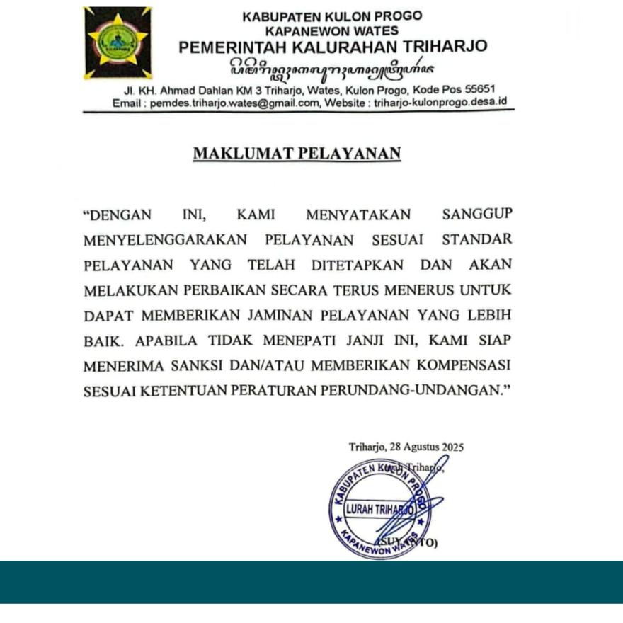Penandatanganan Maklumat Pelayanan Kalurahan Triharjo